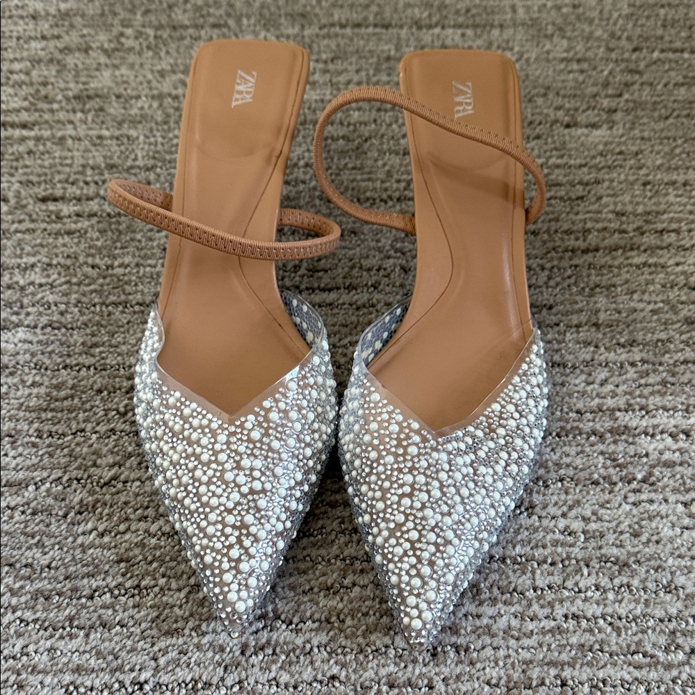 Zara Women's Glittering Silver and Brown Heels